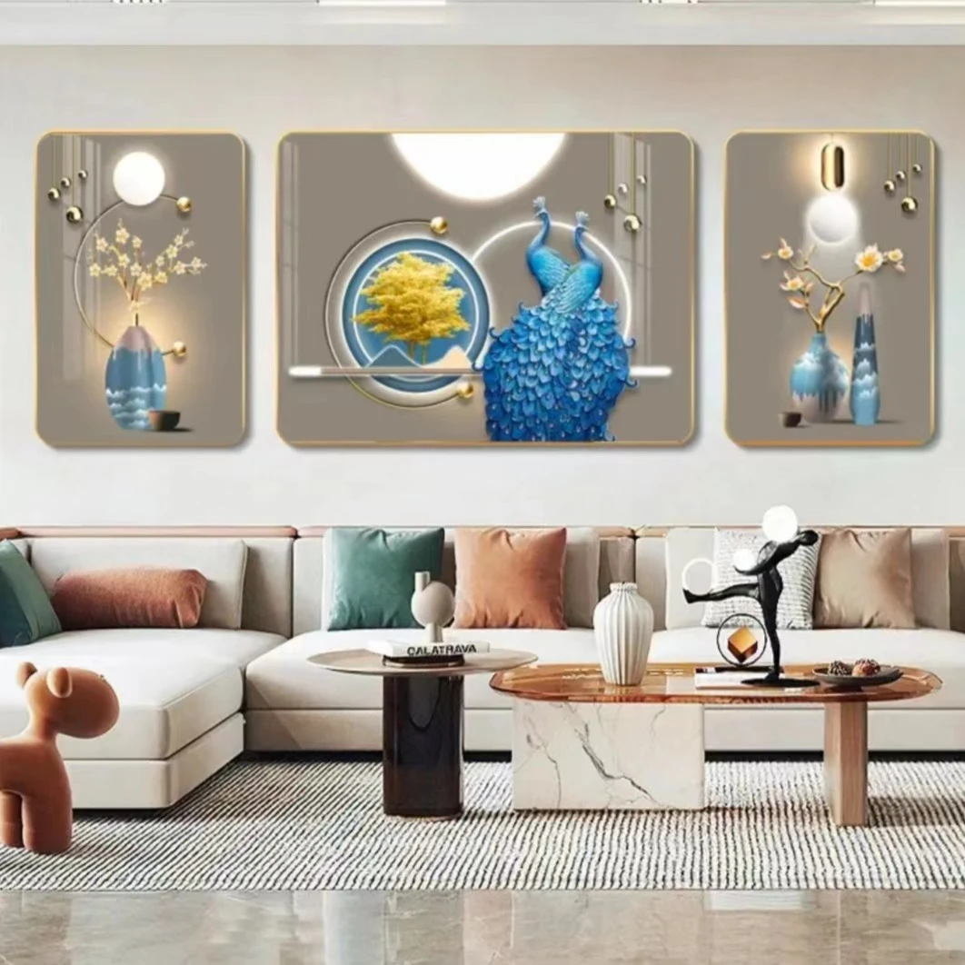 G30【孔雀吉祥】富贵客厅沙发背景墙装饰画高端挂画轻奢简约挂画