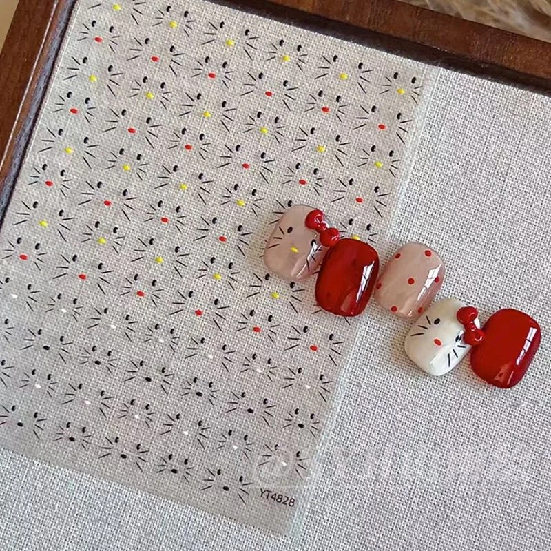 小红书同款卡通凯蒂平面美甲贴纸可爱表情背胶diy指甲相机装饰贴