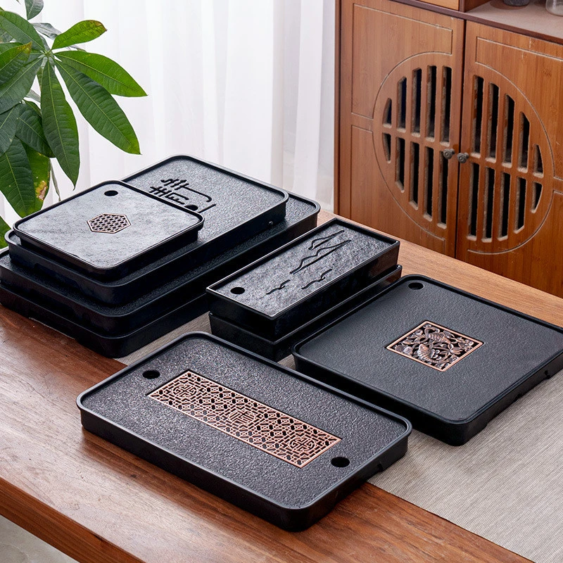 轻奢茶盘家用小型乌金石头沥水托盘功夫茶具茶海排储水两用干泡台