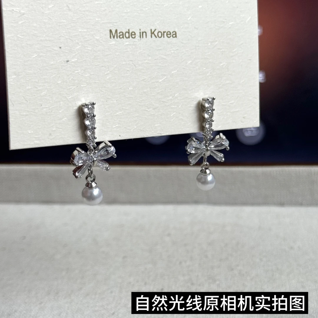 铜合金耳饰 蝴蝶结珍珠耳饰小众设计款耳钉轻奢-E048