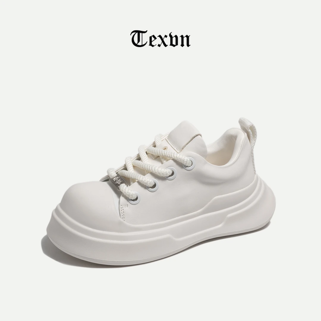 25春季新品娃娃头圆头厚底增高鞋轻便舒适真皮休闲百搭小白鞋