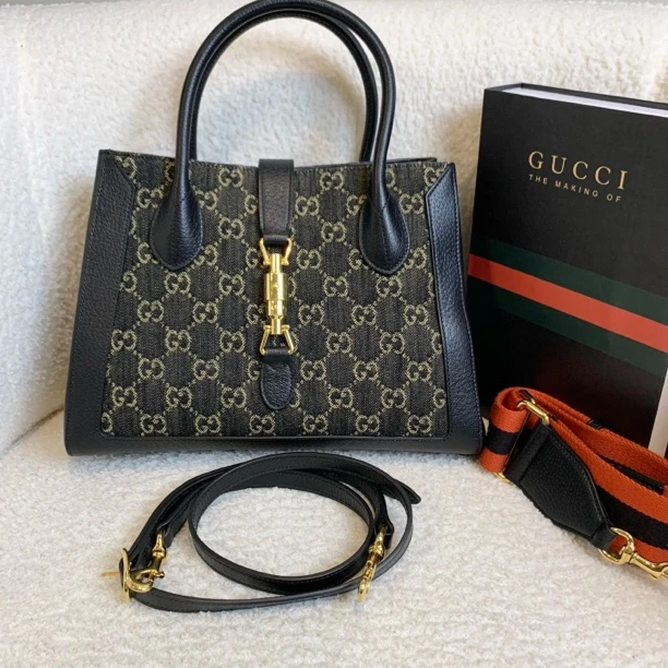 99新 GUCCI/古驰 黑色帆布拼皮tote中号/54911121/12期/代卖服务