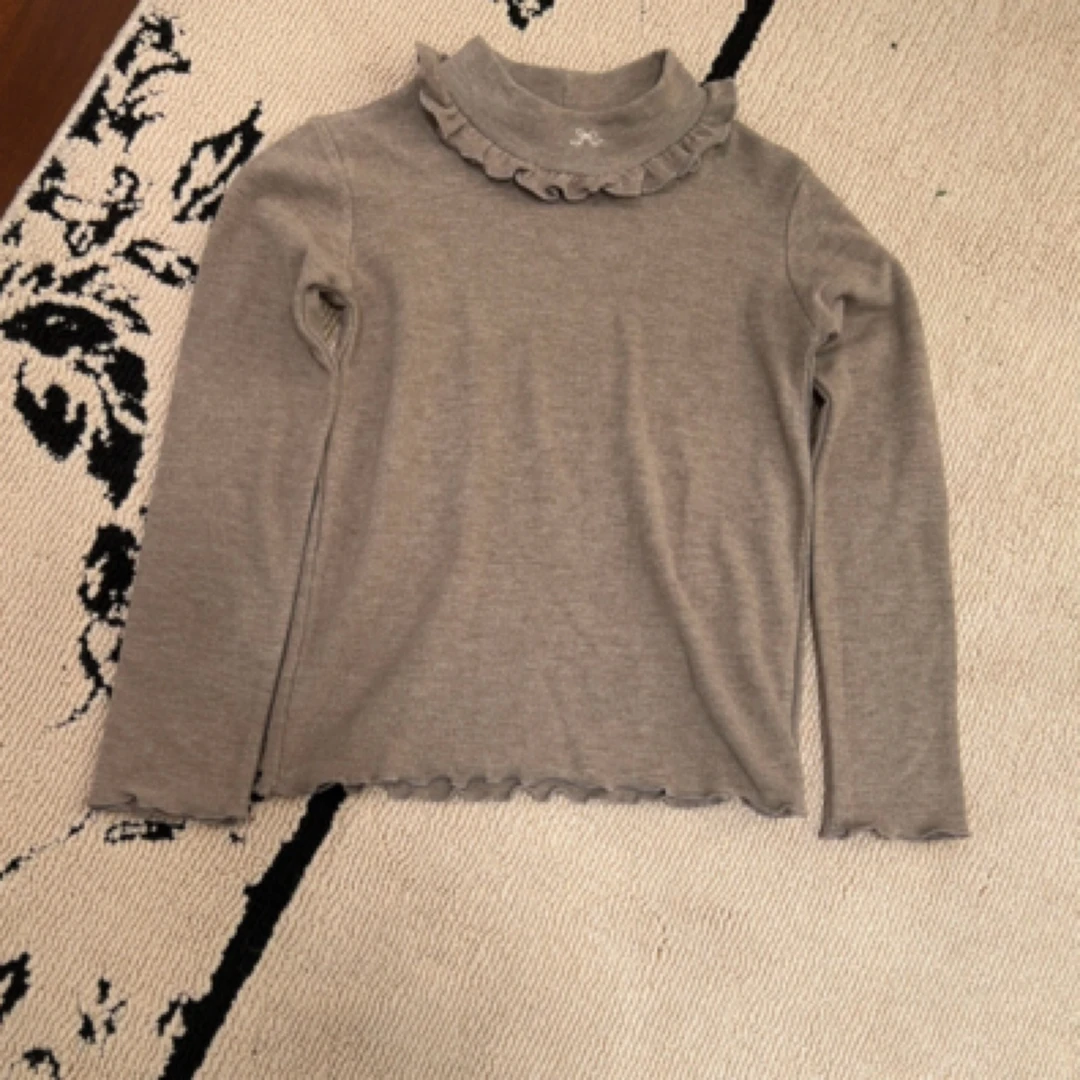 【编号Q151】A244296075-13-儿童蝴蝶结刺绣打底衫复古咖-yew