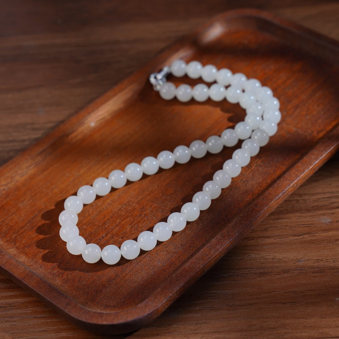 【泽云珠宝】S925和田玉白玉项链多样性发一9mm/46cm