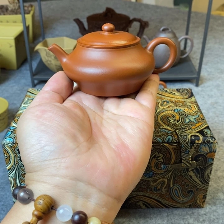 茶壶紫砂全手工朱泥虚扁