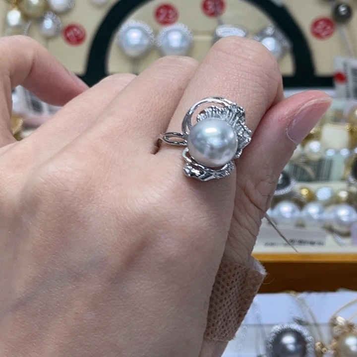 戒指海水珍珠银S925镶嵌澳白 10-11mm 71号