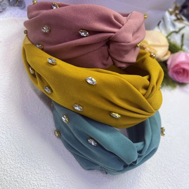 元素家原创 韩式新款钉珠绸缎布艺宽边发箍头箍