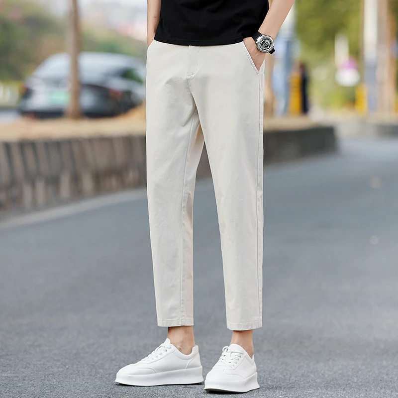2025春夏九分男裤商务休闲裤男士纯色百搭棉质系修身直筒裤