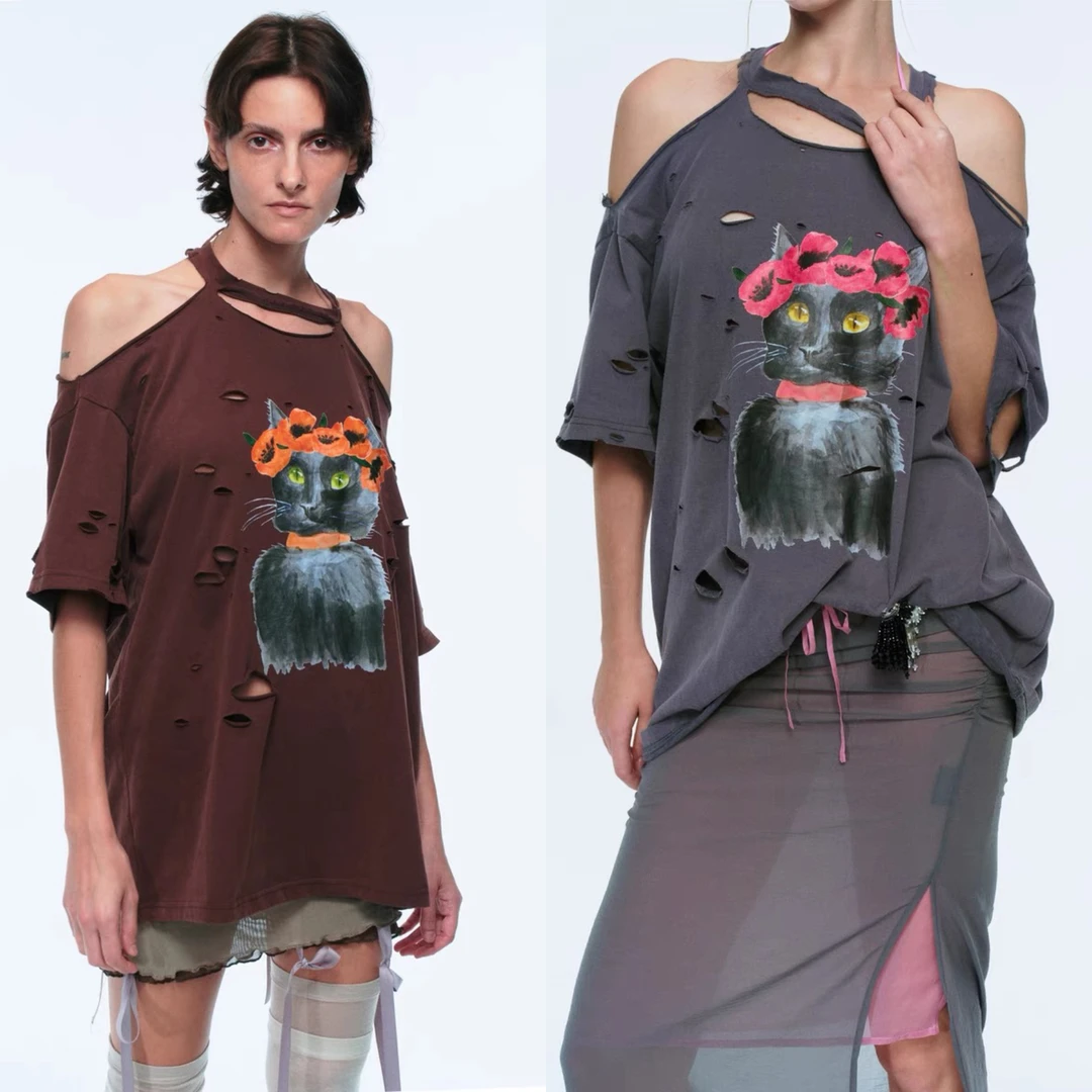 【LOCAT】lucency 做旧中古感印花破洞 T恤  LCC25SSCCTP11