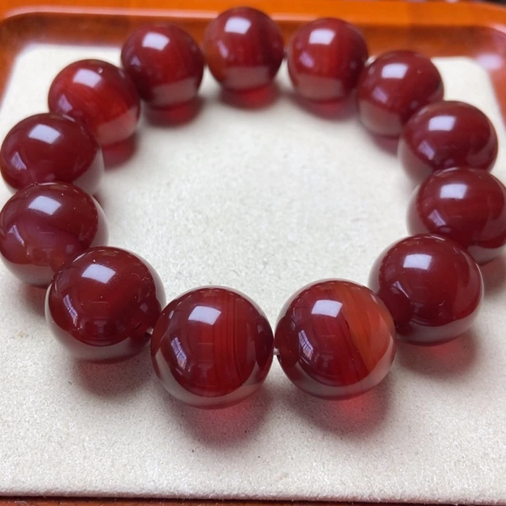 玛瑙/玉髓未镶嵌手串巴西料 酒红缠丝