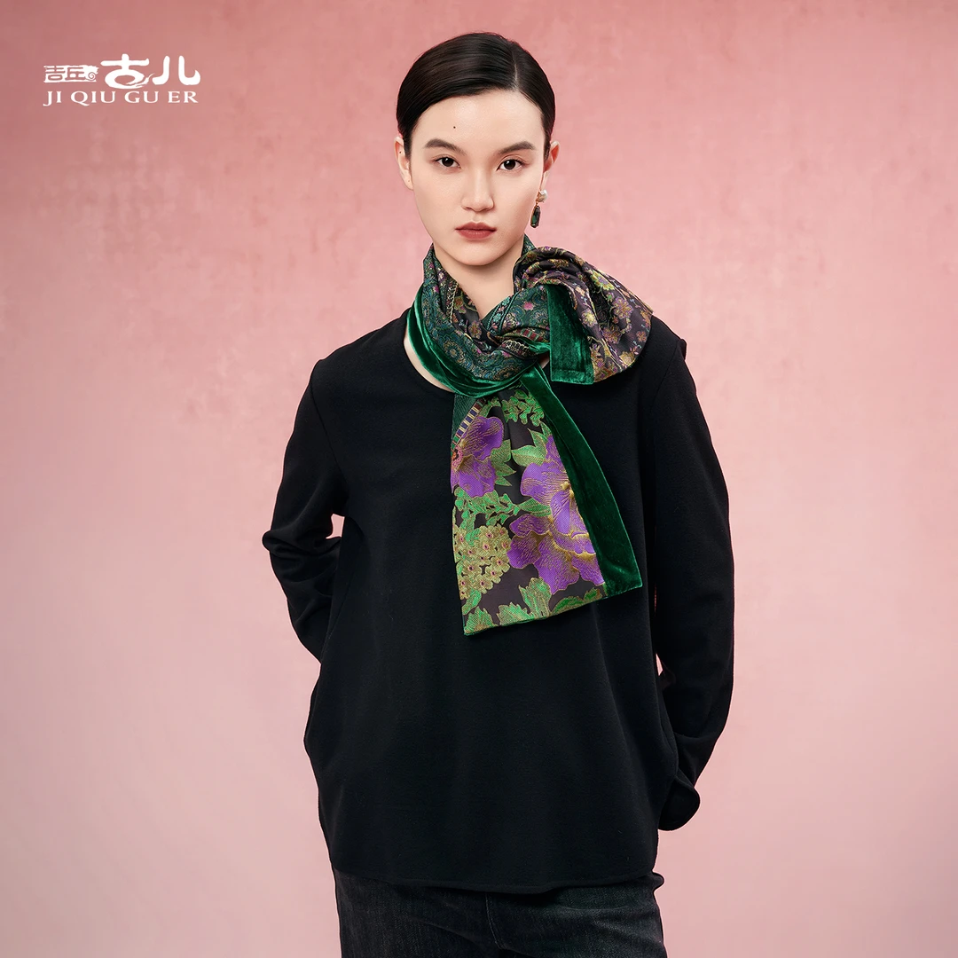 吉丘古儿原创双面围巾拼接复古通勤气质百搭厚实秋冬季女G253W005