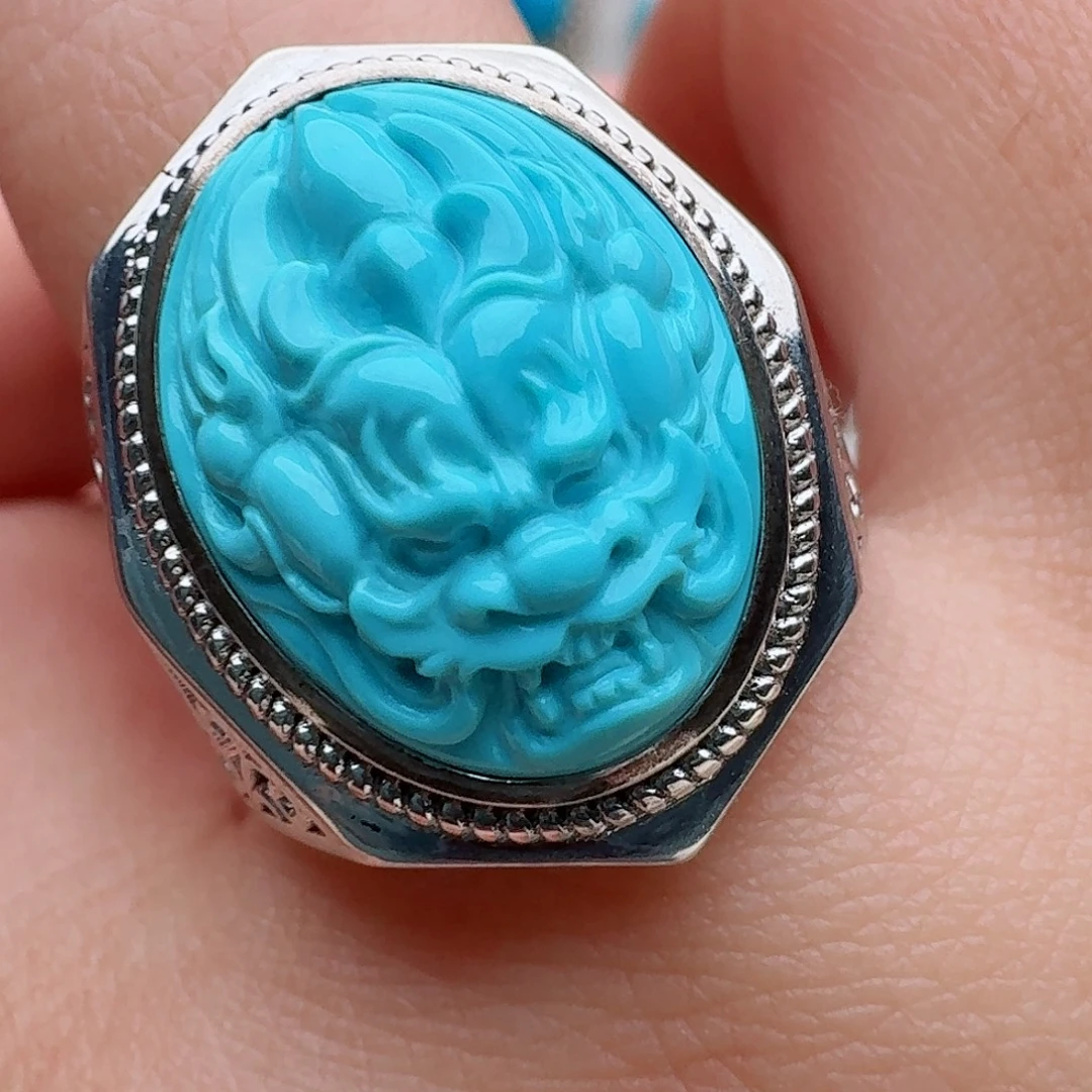 绿松石银S925镶嵌戒指