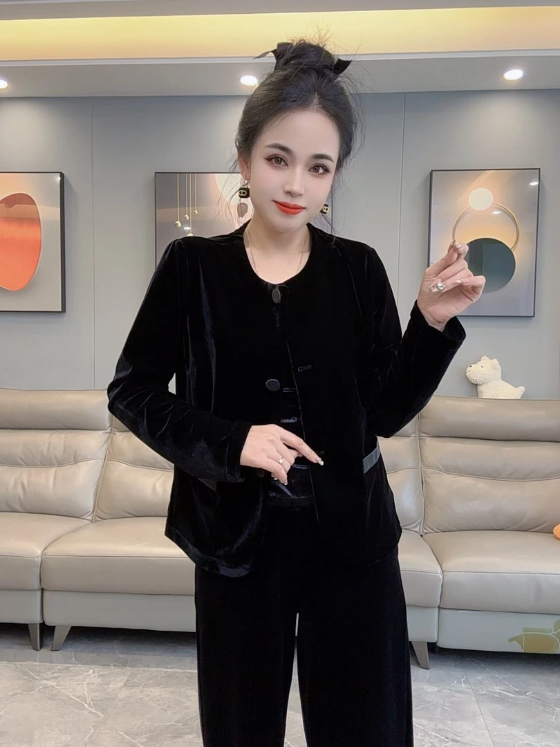 2025早秋中国风上衣女薄款丝绒洋气时尚简约外套显瘦1337-8气质