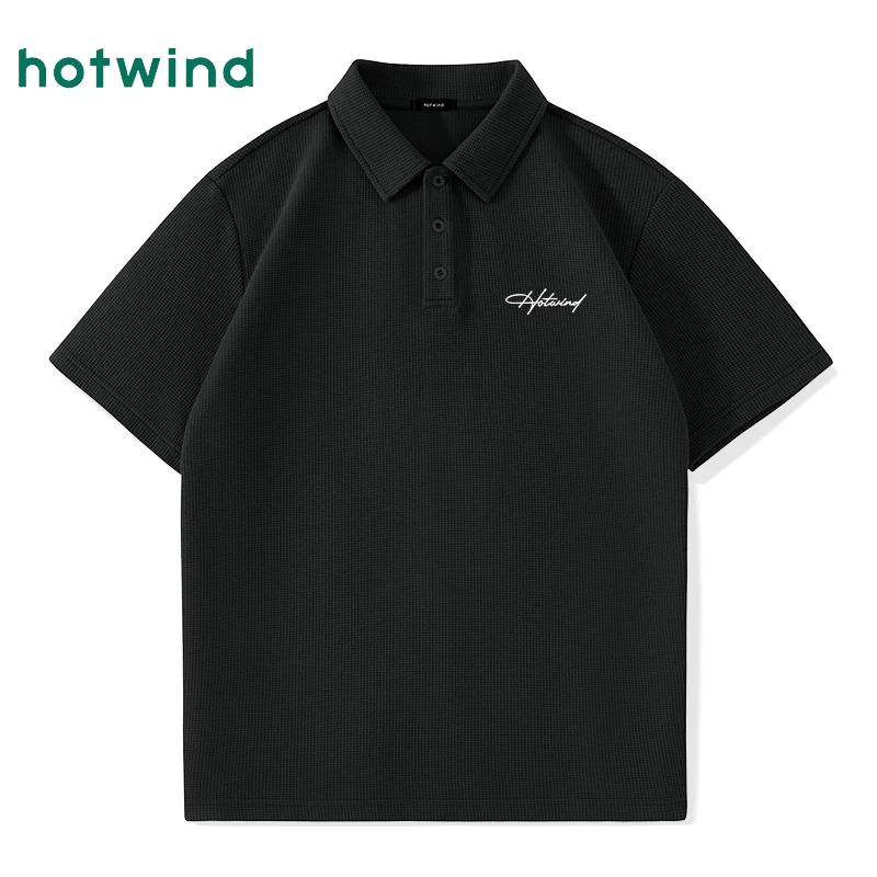 Hotwind/热风华夫格polo衫男夏季重磅翻领体恤青少年简约正肩短袖