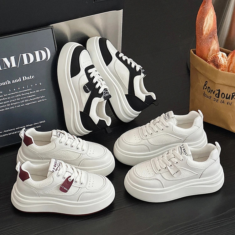 F·F·BAILI厚底真皮小白鞋女新款小个子增高松糕鞋休闲板鞋2501-2