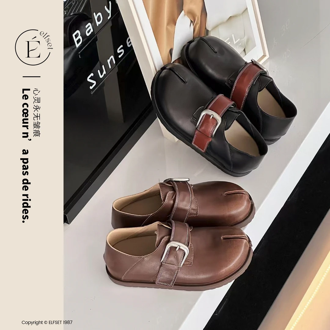 ÉLFSET | 2025年春上新真皮英伦复古夹趾搭扣勃肯鞋-ESE-55-12