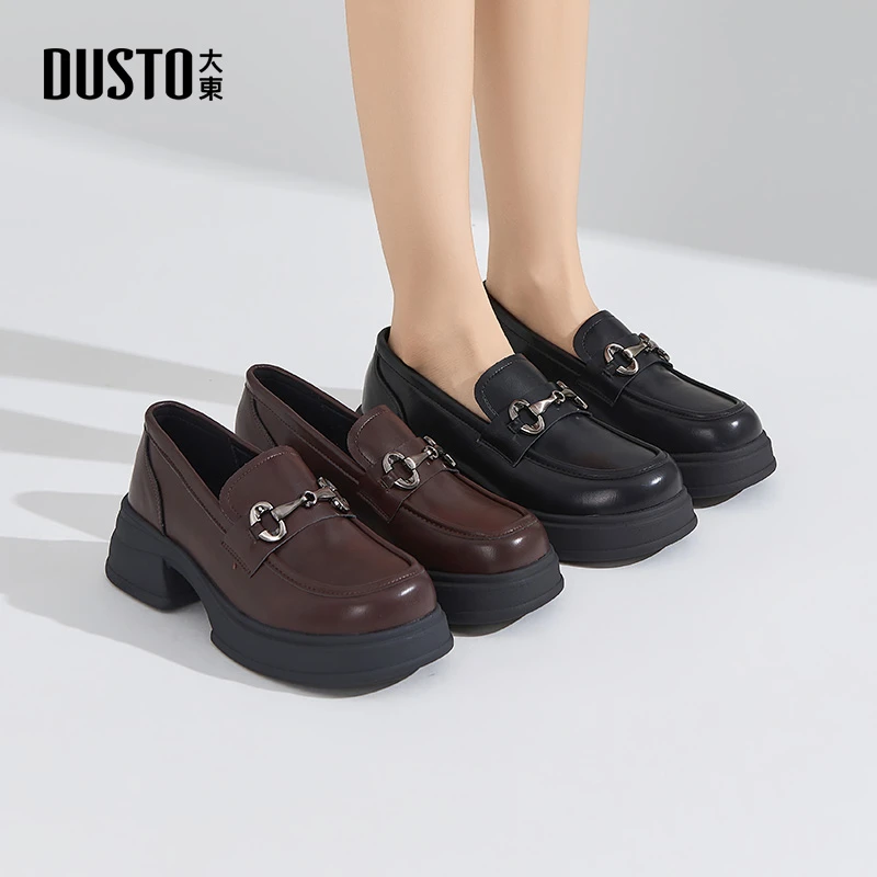 大东乐福鞋女鞋2025秋季新款学院英伦风百搭单鞋圆头高跟女鞋1619