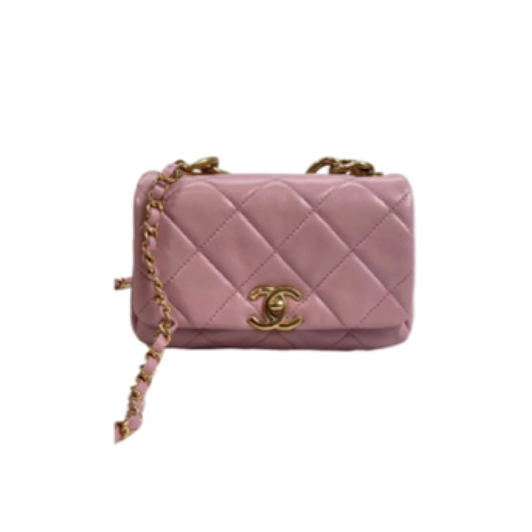 95新 Chanel/香奈儿 CHANEL粉色粗链条 22A口盖包芯片款/JW2733