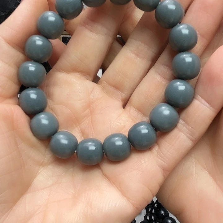 和田玉（墨玉）未镶嵌手链卡12墨蓝迪灰
