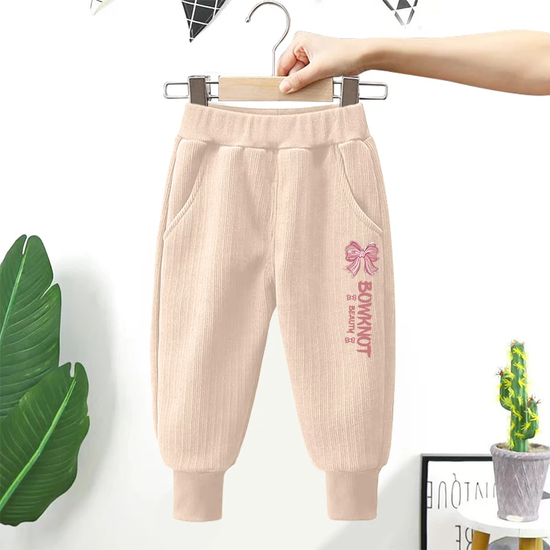 女童秋冬新款春秋休闲裤子中大童百搭保暖长裤卡通印花束脚裤童装