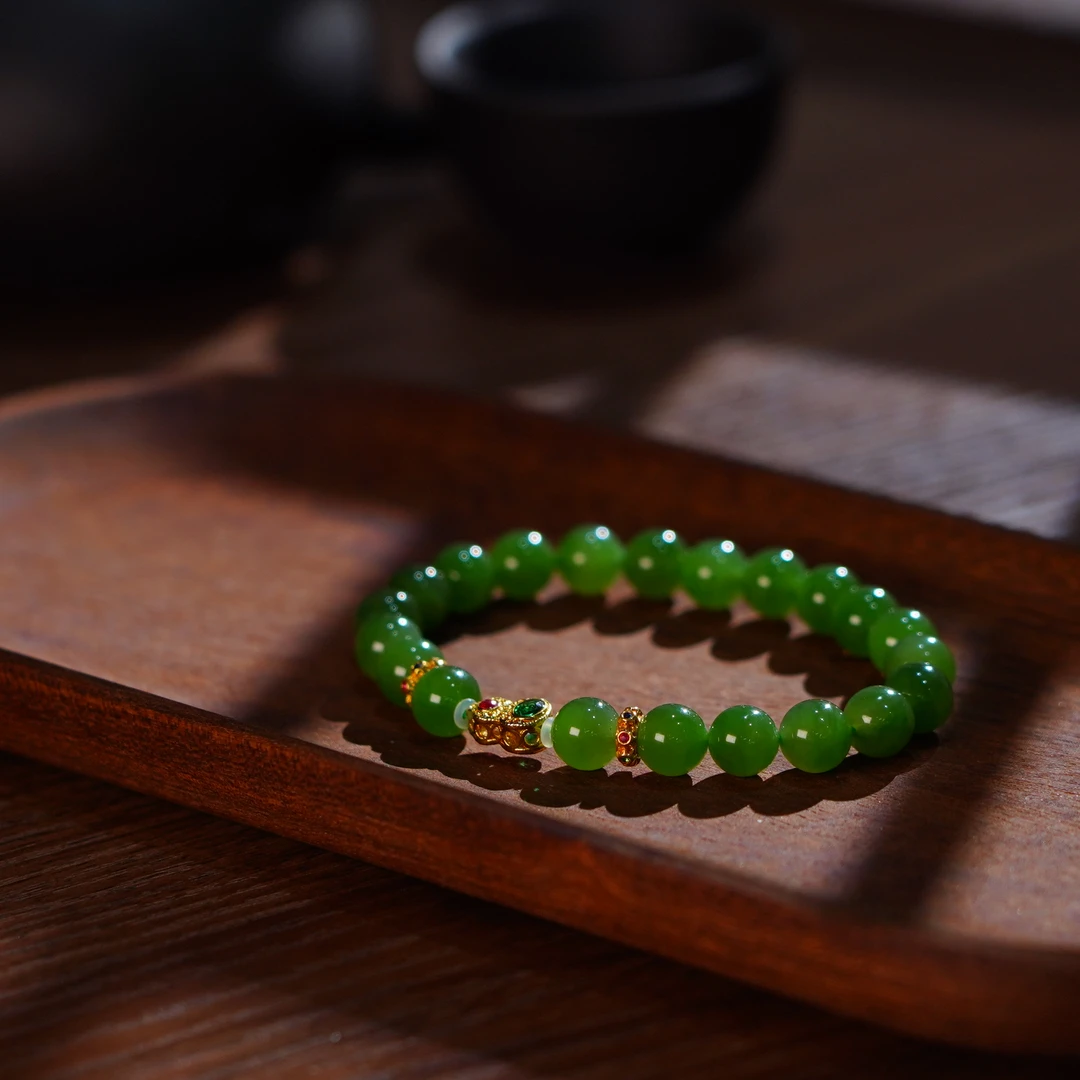 【缺货】18K和田玉碧玉葫芦手串7mm JJY2145