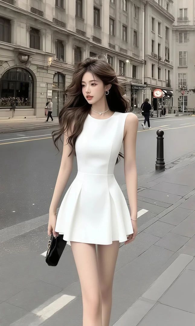 珍珠白小众设计感新款修身短款气质辣妹连衣裙显瘦收腰夏季甜美