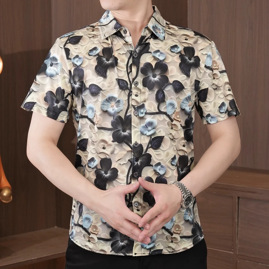 痞帅衬衣夏季袖夏季冰丝立领衬衫韩版薄款男士时尚休闲潮流