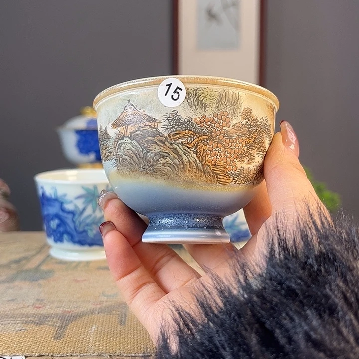 摆件景德柴烧茶杯多人