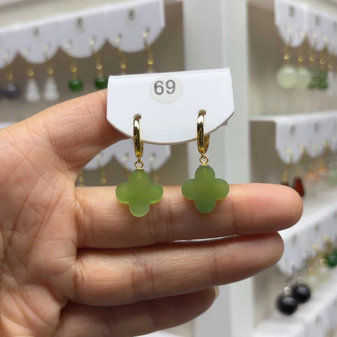 和田玉银S925镶嵌耳饰