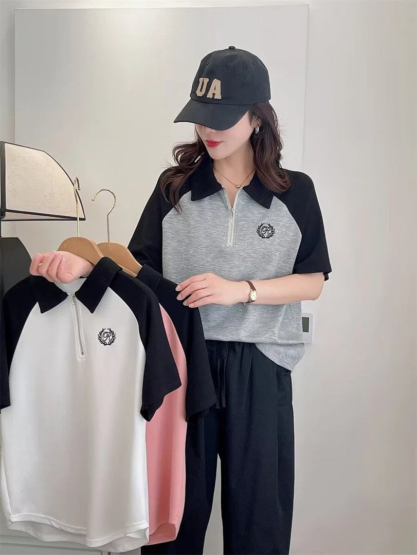 110-210斤大码女装 胖mm宽松藏肉显瘦短袖T恤 百搭绣花POLO领上衣