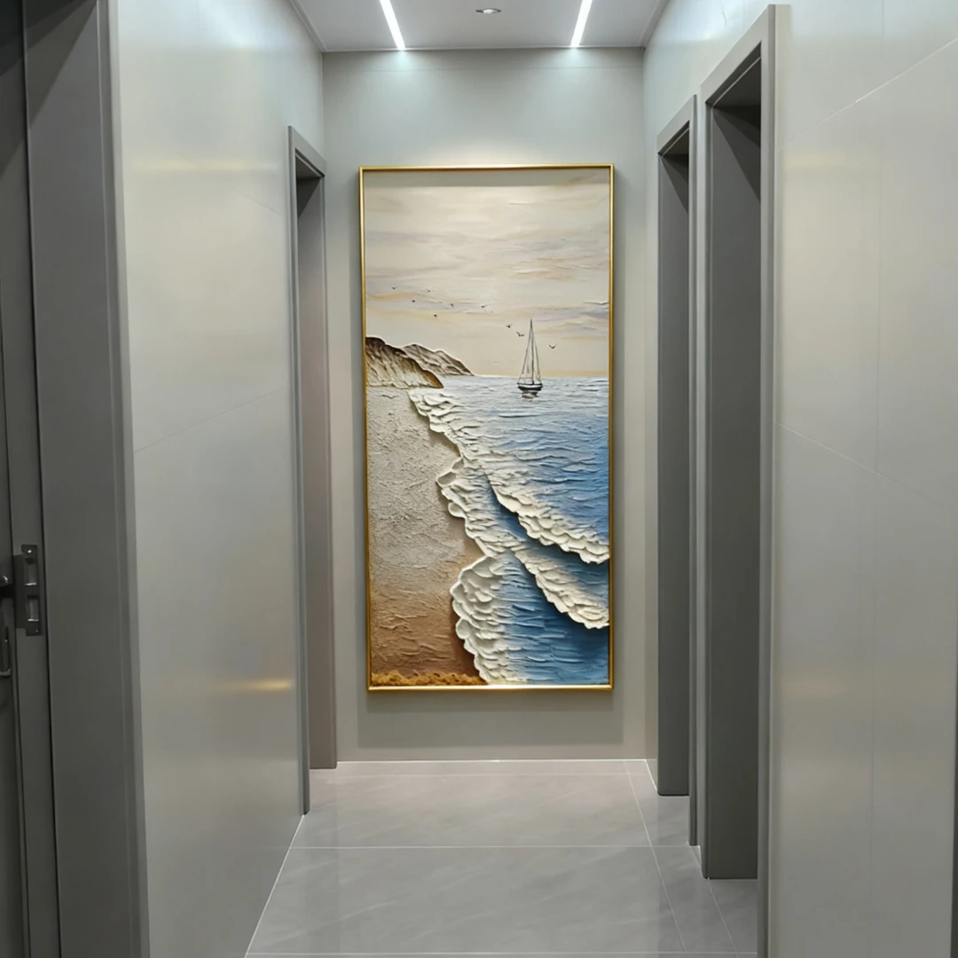 《一帆风顺》玄关装饰画肌理手工油画简约风现代风奶油风原木风挂画