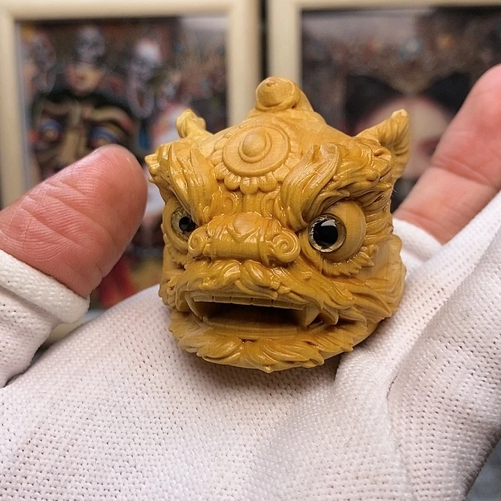 木黄杨木醒狮挂件