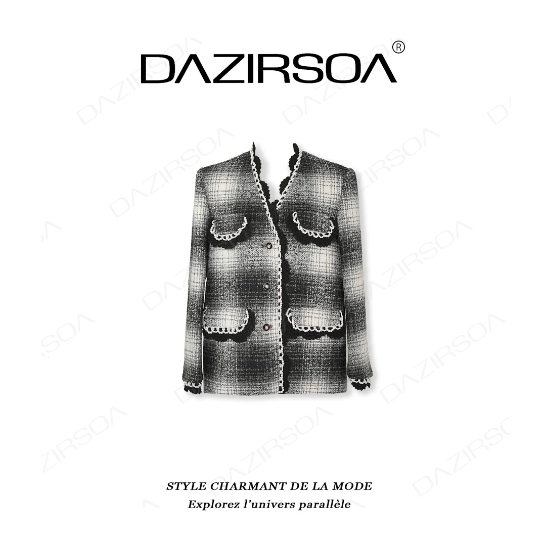 DAZIRSOA/达姿“浪漫想象”时尚百搭黑白格洋气小香外套 T993