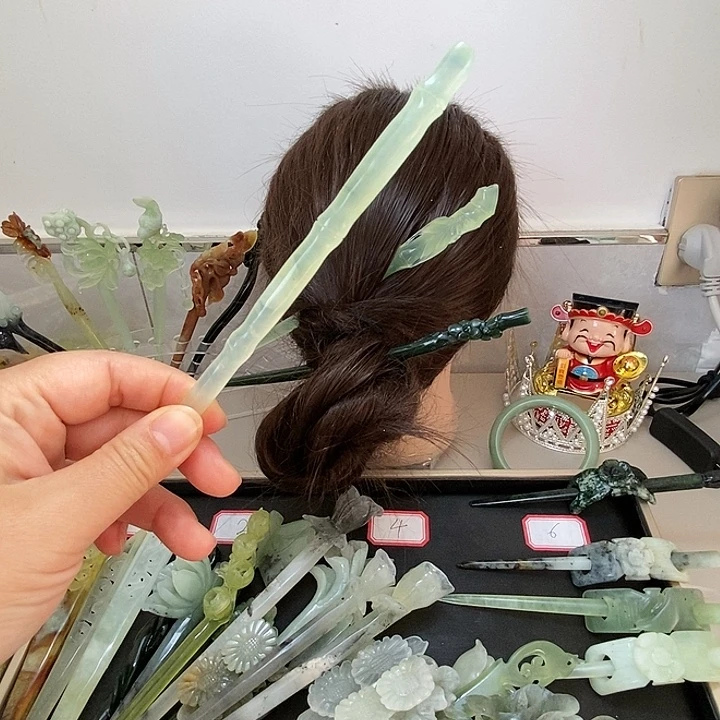 蛇纹石玉合金发饰竹节
