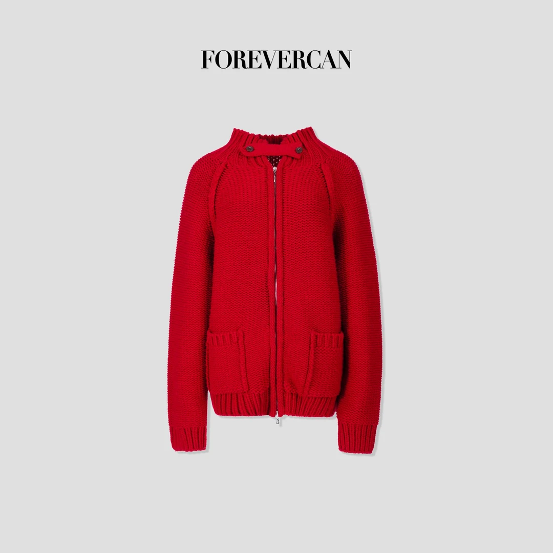 FOREVERCAN“新年帷幕”粗棒针厚织立领针织毛衣外套MY4449