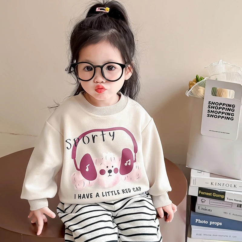 女童卫衣2025新款洋气宝宝圆领上衣春装套头衫儿童衣服春季服装