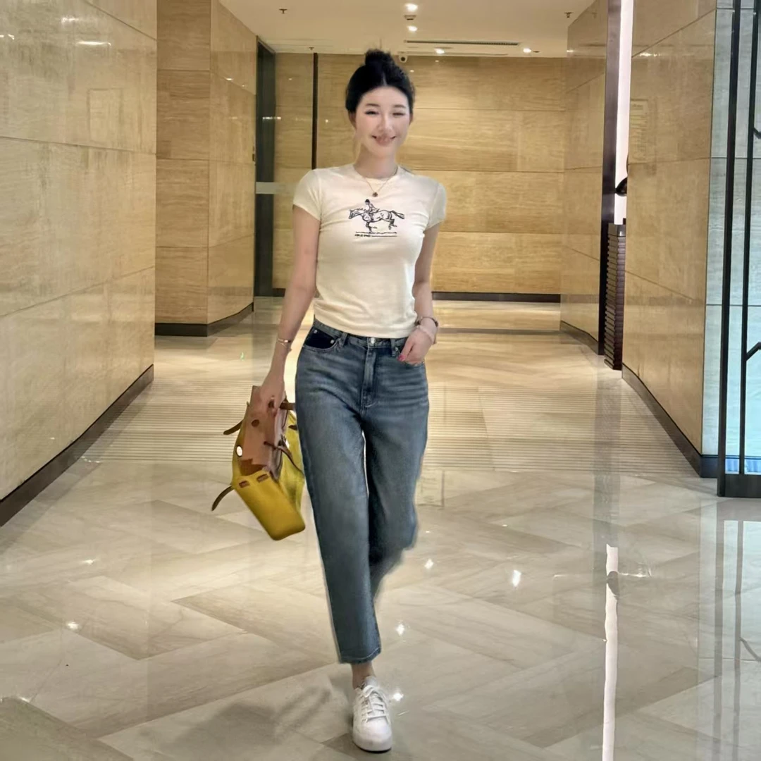 BUTU 双拼色9分牛仔裤