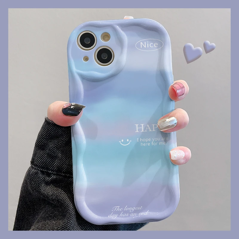 【蓝色晕染】适用苹果16/华为/oppo/vivo/小米全包防摔奶油纹手机壳