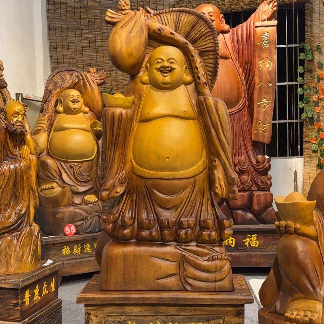 木木雕摆件，香樟木弥勒佛