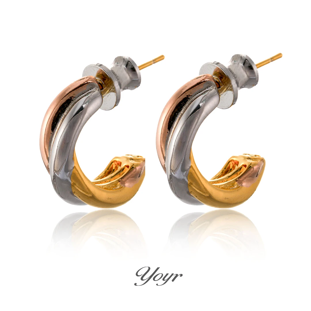 YOYR 黄铜耳饰 高级感撞色三拼麻花耳钉定制耳堵简约设计感耳环