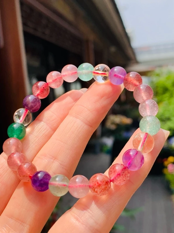 天然草莓晶多宝手串黑加仑超八水晶手串女礼物