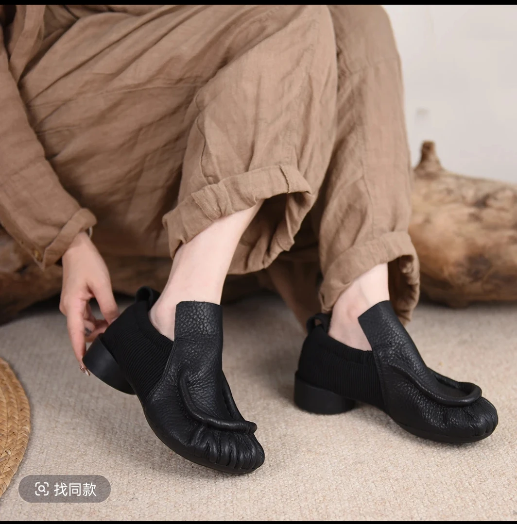 2025秋季新款休闲女鞋复古软底软皮简约一脚蹬百搭手工单鞋女