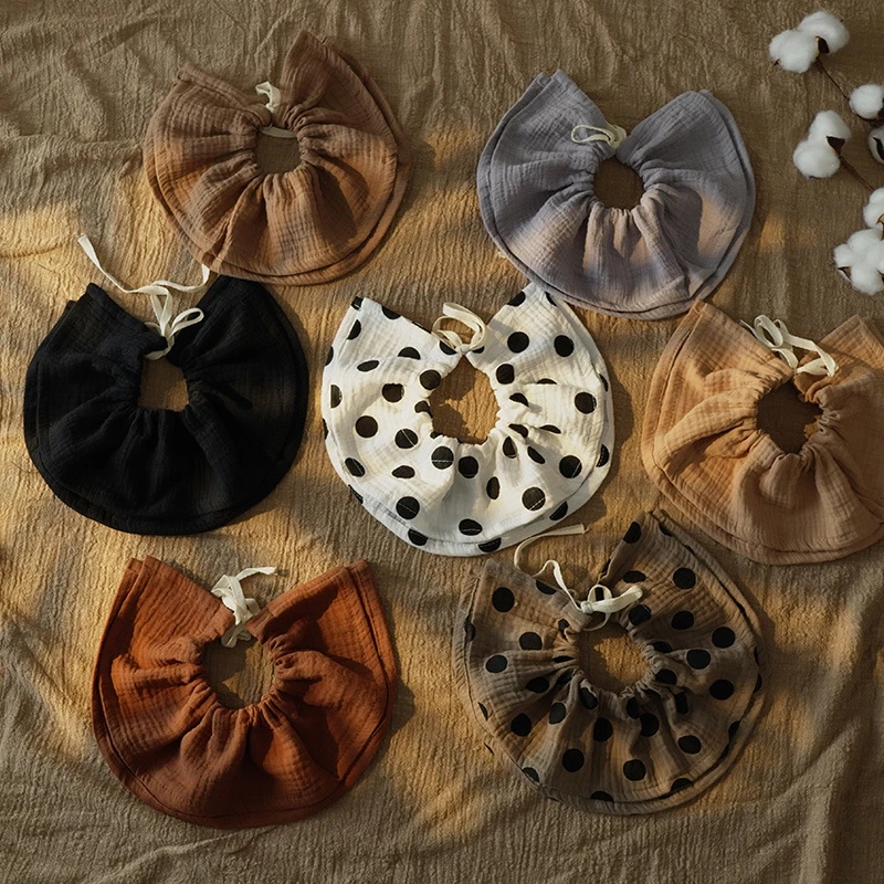 ins韩版360旋转纯棉纱布男女宝宝围嘴婴儿口水巾围兜绉纱吸水碎花