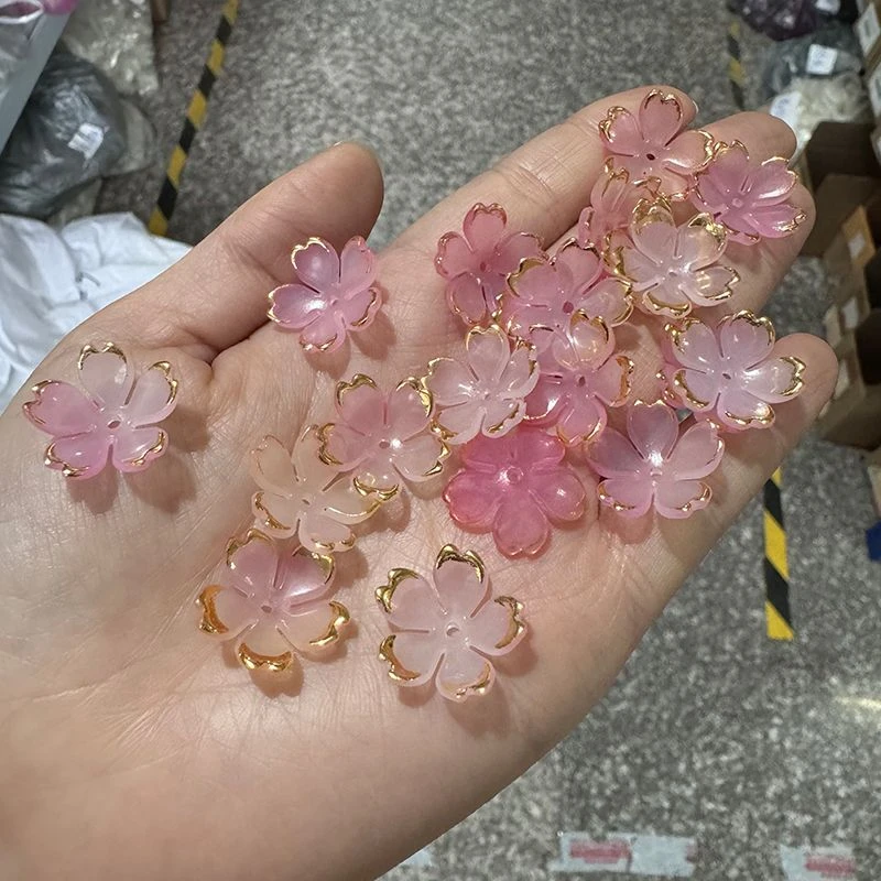 【六八顺】均匀渐变20个19mm镀金亚克力五瓣樱花古风发簪步摇DIY颤