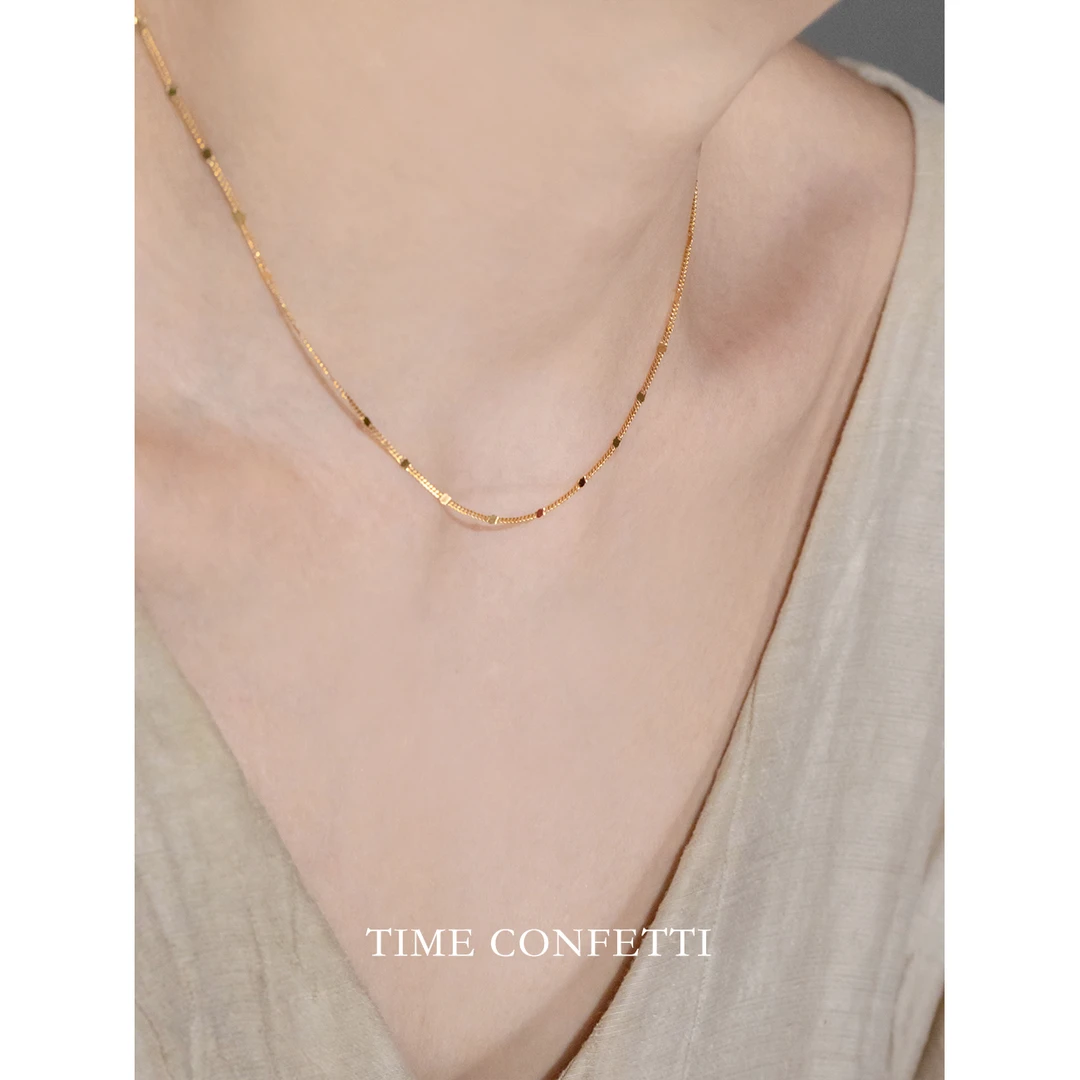 链子925银 镀K金【孙二娘】日系简约小众圆形亮片短款项链TC 4129