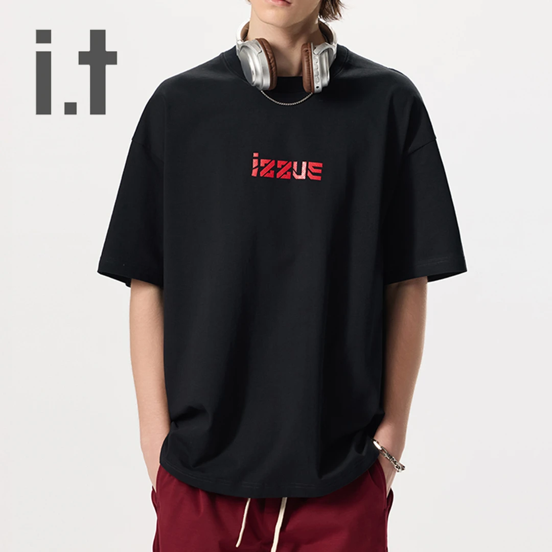izzue【重磅纯棉】300克夏季宽松短袖T恤潮流印花百搭简约美式圆领T