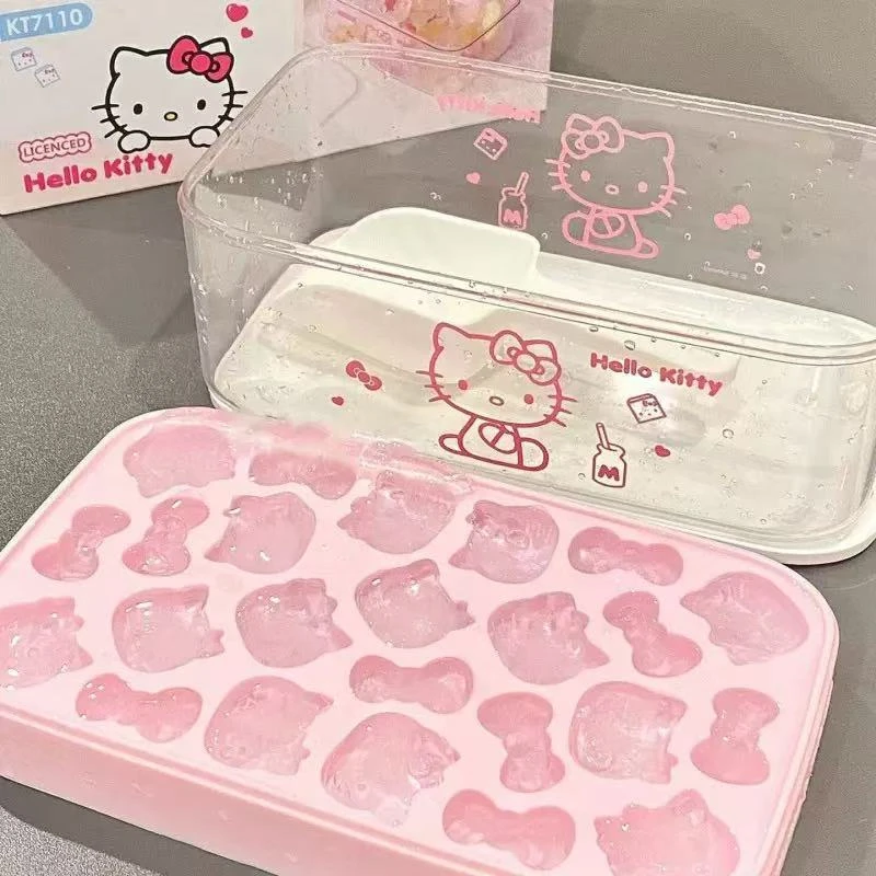KT猫冰格家用制冰神器冰块模具硅胶冰格密封HelloKitty带盖冰盒