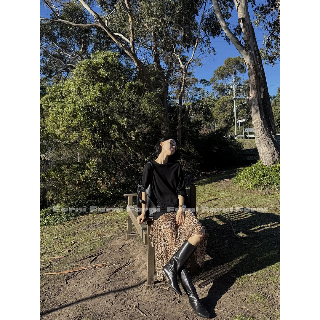 FORNI 狂野缪斯 2025秋双版本豹纹网纱拼接垂感半身裙