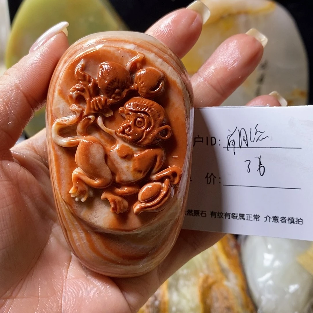 石材潮**线古青石手把件