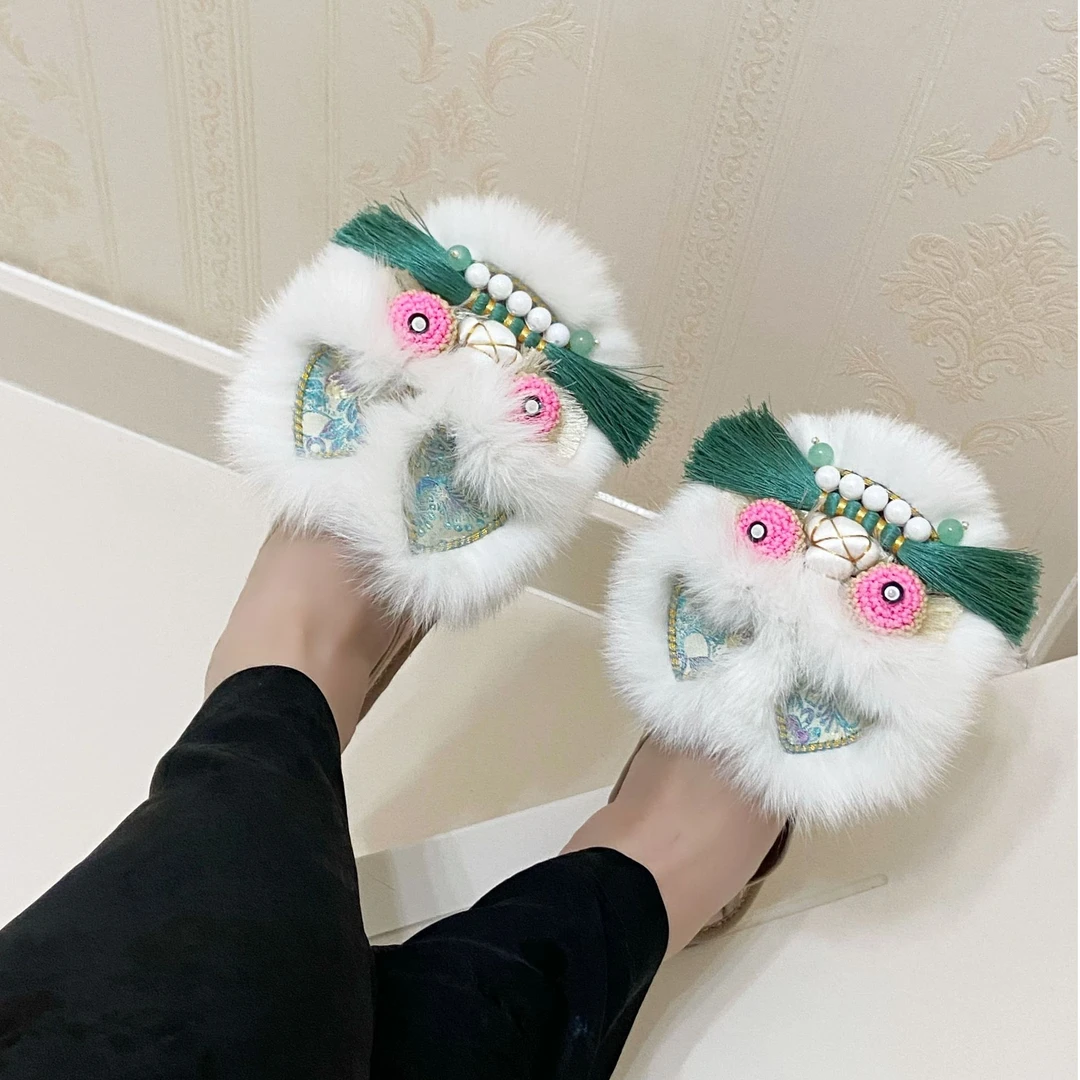 【虎头拖鞋】拼色摔纹透气舒适国风纯手工千层底时尚虎头鞋国风女鞋